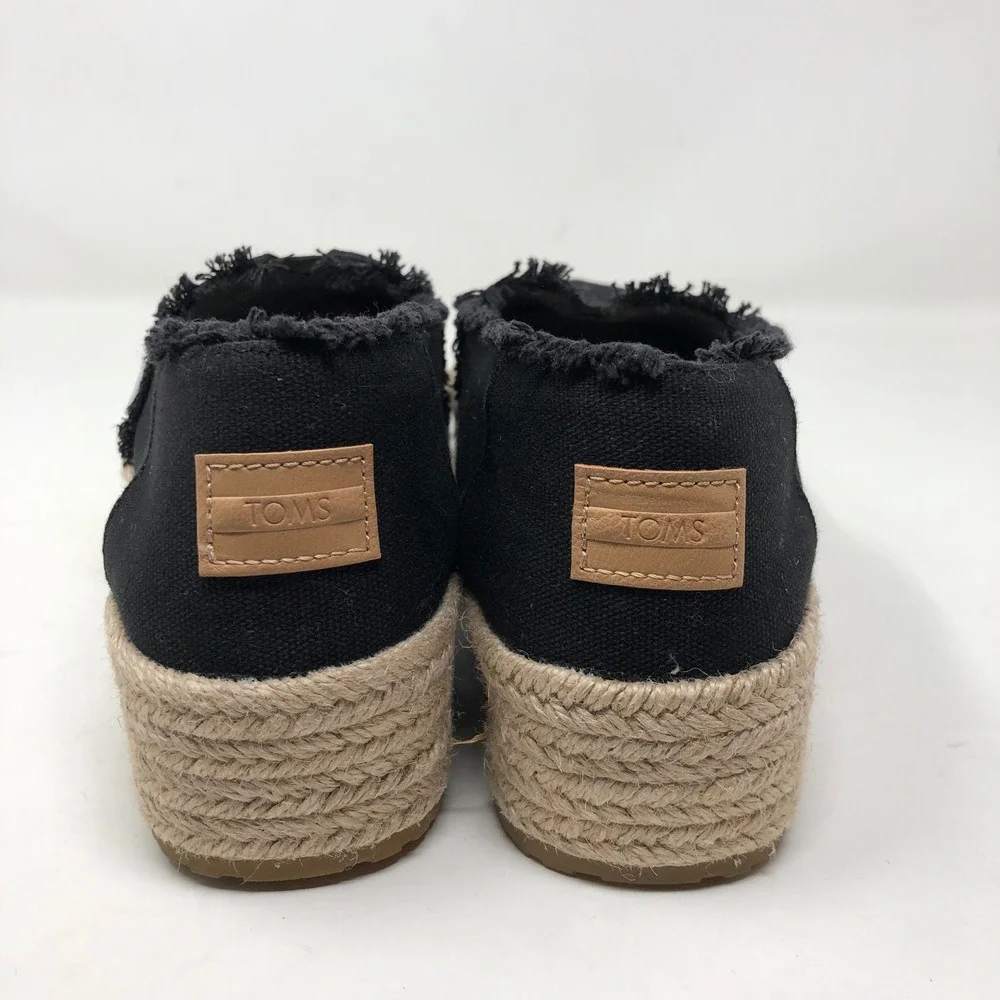 TOMS Valencia Platform Espadrille Womens Size 8 Black Frayed Canvas Shoes